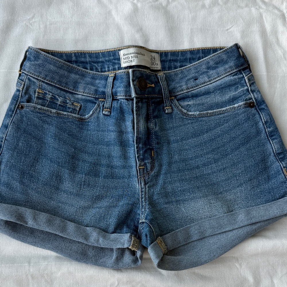 Abercrombie & Fitch Rolled Hem Denim Shorts - Blue